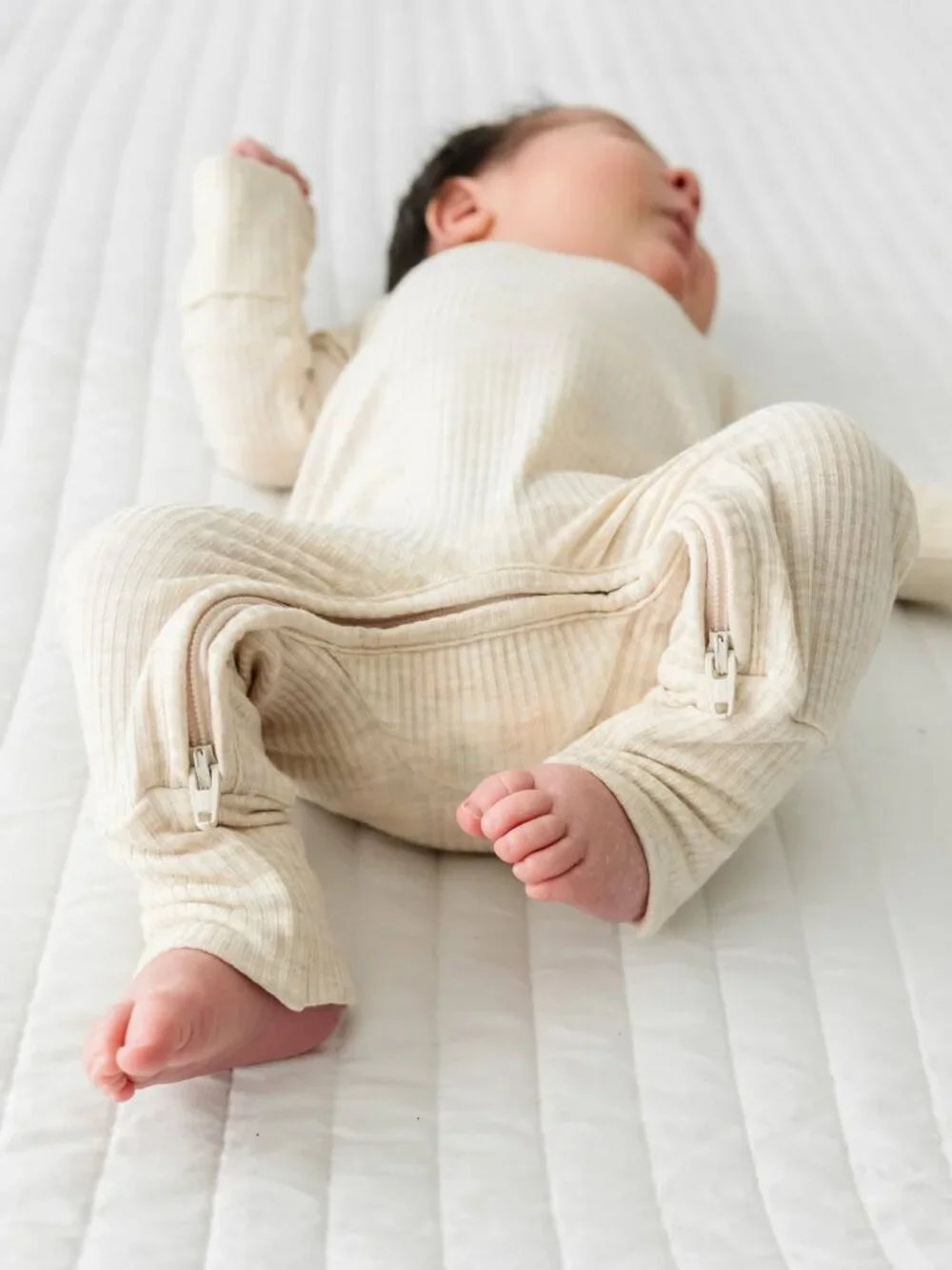 Little Sleepies Heather Oatmeal Ribbed Crescent Zippy Newborn